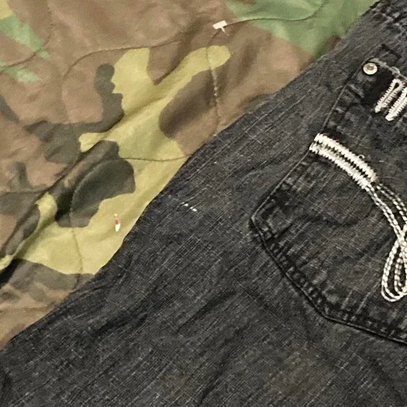 5ive Jungle black baggy jean shorts embroidered vtg y2k men's 34/14.5 - Picture 3 of 8